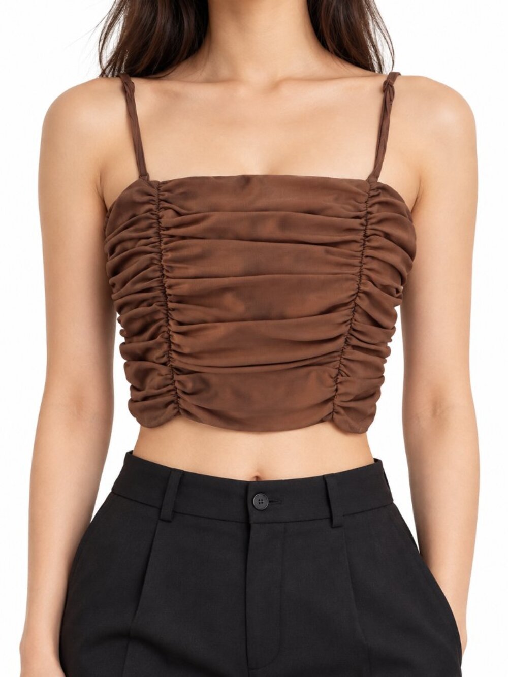 Shein Women's Brown Ruched Crop Cami Top, S